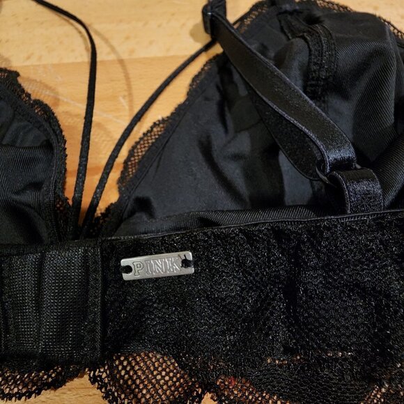 PINK Victoria's Secret Lace Triangle Cage Bralette Lightweight Scalloped sz SM - Picture 5 of 12